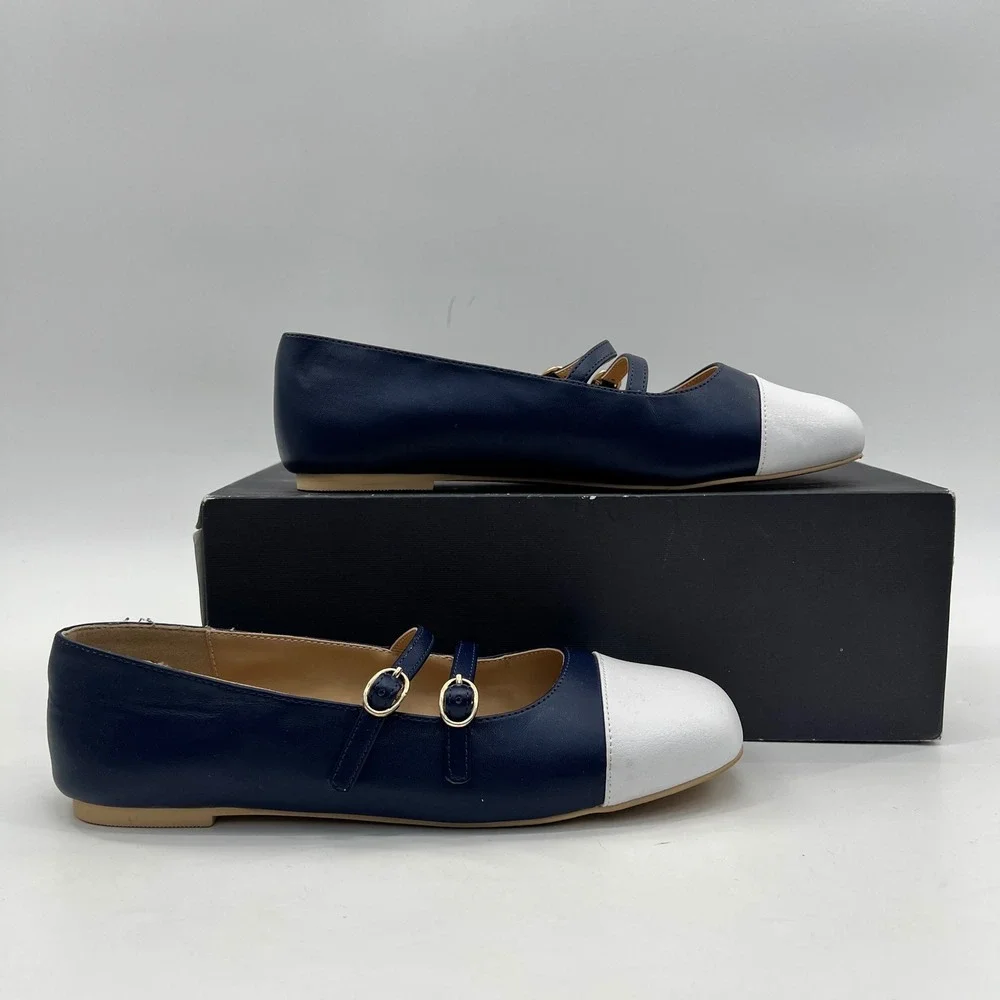 Janie and Jack Mary Jane Flats Kids 4 Girls Navy Cap Toe Faux Leather Dressy
